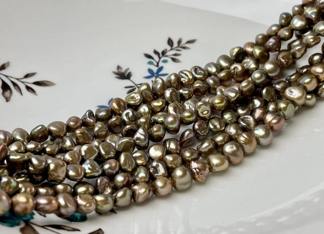 6-7 mm AA Green Champagne W/Gold Sheen Keshi Freshwater Pearls Beads Genuine Keshi Freshwater Pearl Beads #P2813