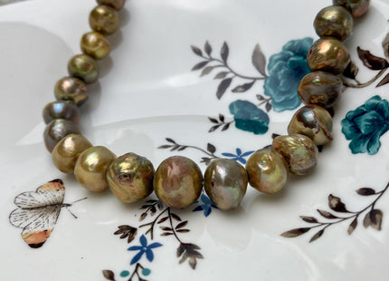 11-12x15-16mm approx. Large Hole Graguated Freshwater Baroque Pearl Beads Natural Shape Golden Brownish Color #755