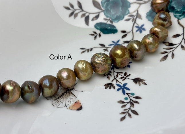 11-12x15-16mm approx. Large Hole Graguated Freshwater Baroque Pearl Beads Natural Shape Golden Brownish Color #755