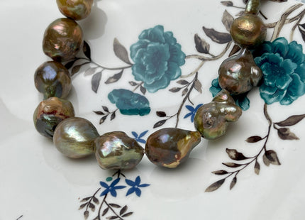 11-12x15-16mm approx. Large Hole Graguated Freshwater Baroque Pearl Beads Natural Shape Golden Brownish Color #755