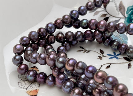 8-9 mm AA Large Hole Half Strand Purple Peacock Color Freshwater Pearl Beads Potato Shape Hole Size 2.2mm Genuine Freshwater Pearls #1720