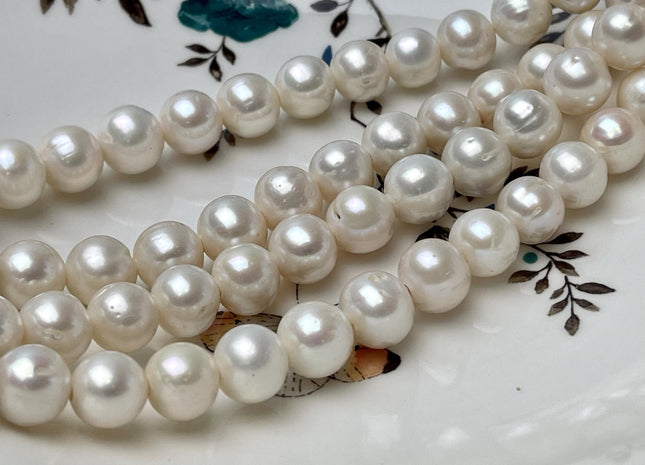 11 mm Half Strand Large Hole Natural White Potato Freshwater Pearls Hole Size 2.2mm 3.0mm Genuine Round Pearl Beads #1209