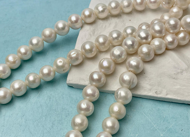 11 mm Half Strand Large Hole Natural White Potato Freshwater Pearls Hole Size 2.2mm 3.0mm Genuine Round Pearl Beads #1209
