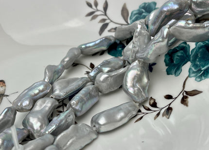 12-14x22-28 mm AAA Half Strand Large Hole White Or Gray Biwa Stick Freshwater Pearl Beads Hole Size 2.2 mm Genuine Jumbo Biwa Stick #1353