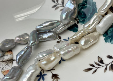 12-14x22-28 mm AAA Half Strand Large Hole White Or Gray Biwa Stick Freshwater Pearl Beads Hole Size 2.2 mm Genuine Jumbo Biwa Stick #1353