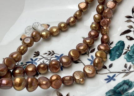 10-11 mm Large Hole Copper Brown Freshwater Pearl Nugget Beads 2 mm Hole, Genuine Freshwater Pearl Large Hole Nugget Beads. #334