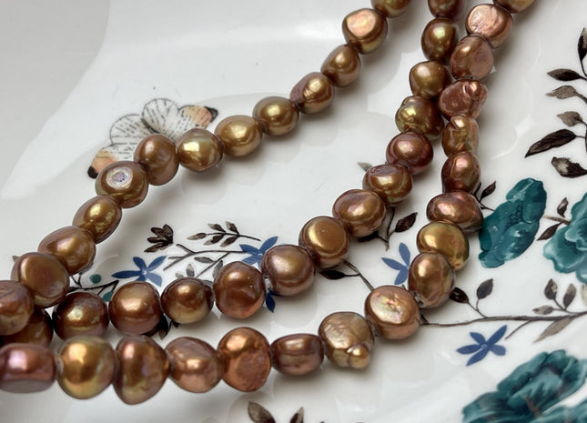 10-11 mm Large Hole Copper Brown Freshwater Pearl Nugget Beads 2 mm Hole, Genuine Freshwater Pearl Large Hole Nugget Beads. #334