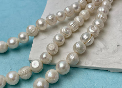 13-15 mm Jumbo Ringed Potato Freshwater Pearl Beads 2.0 mm Hole,Natural White, Light Pink OR Peacock,Ringed Large Hole Pearl #592