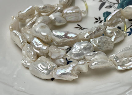 16x20-25 mm AA Half Strand Large Hole Natural White Biwa Pearl Beads 2.2 mm Hole Limited Edition Genuine Freshwater Biwa Stick Pearl #1577