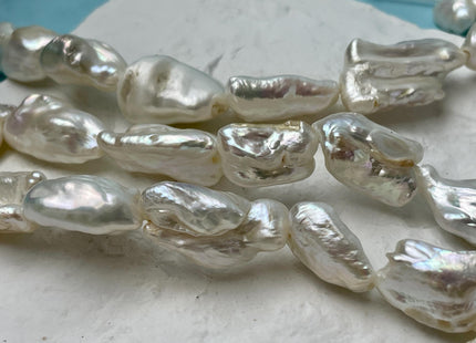 16x20-25 mm AA Half Strand Large Hole Natural White Biwa Pearl Beads 2.2 mm Hole Limited Edition Genuine Freshwater Biwa Stick Pearl #1577