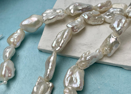 16x20-25 mm AA Half Strand Large Hole Natural White Biwa Pearl Beads 2.2 mm Hole Limited Edition Genuine Freshwater Biwa Stick Pearl #1577