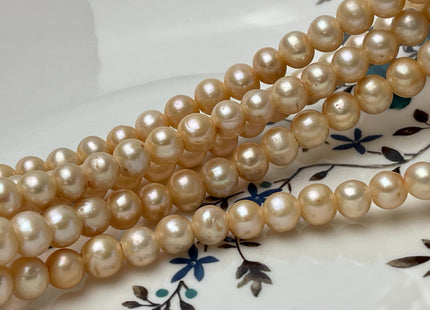 8 mm Large Hole Gold Champagne Color Semi Round Freshwater Pearl Beads Hole Size 2.2 mm Genuine Large Hole Freshwater Pearls #1895