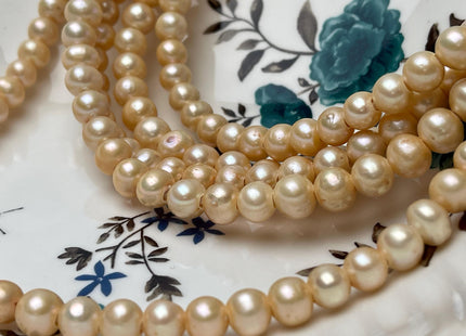 8 mm Large Hole Gold Champagne Color Semi Round Freshwater Pearl Beads Hole Size 2.2 mm Genuine Large Hole Freshwater Pearls #1895