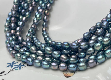 6x7-8 mm AAA Blue Peacock Color Oval/Rice Freshwater Pearl Genuine Very Rare High Quality/Luster Peacock Pearl 46 Beads #P2816
