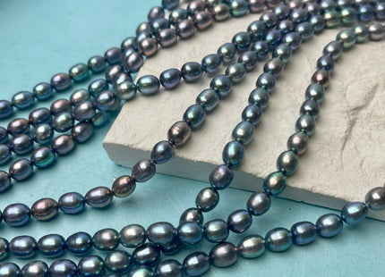 6x7-8 mm AAA Blue Peacock Color Oval/Rice Freshwater Pearl Genuine Very Rare High Quality/Luster Peacock Pearl 46 Beads #P2816