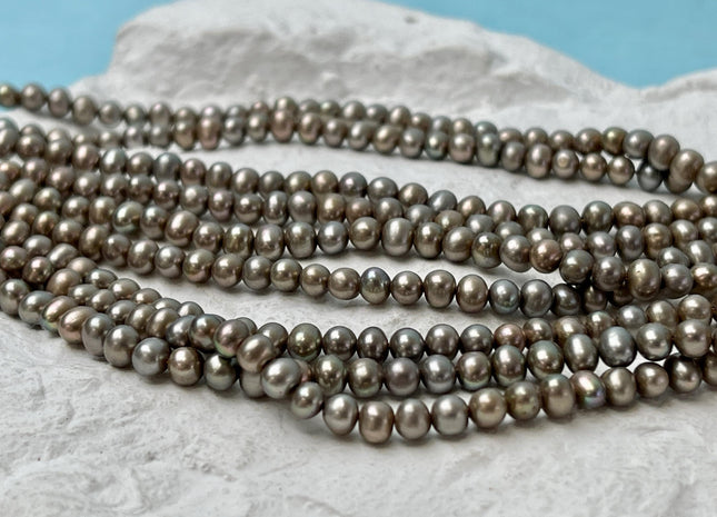 3.5-4 mm AAA Abalone Gray Champagne Color Potato Freshwater Pearl Beads Genuine High Luster Freshwater Seed Pearls #1531