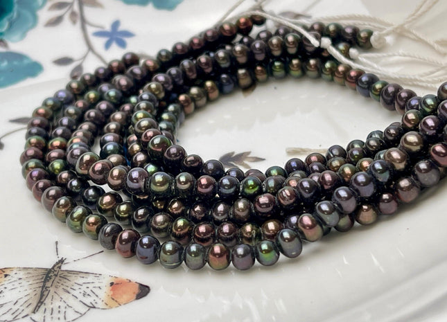 3.5-4mm AAA Half Strand Large Hole Brown Peacock Freshwater Pearl Beads Hole Size 1.2mm Genuine Large Hole Freshwater Pearls #P2819