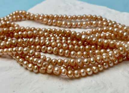 3.5-4mm AAA Half Strand Large Hole Light Champagne Freshwater Pearl Beads Hole Size 1.2mm Genuine Large Hole Freshwater Pearls #P2820