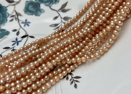 3.5-4mm AAA Half Strand Large Hole Light Champagne Freshwater Pearl Beads Hole Size 1.2mm Genuine Large Hole Freshwater Pearls #P2820