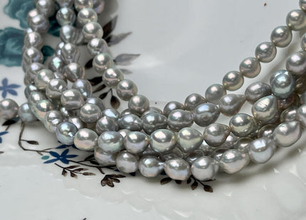6-6.5x7-8 mm AAA Gray Color W/Gold Sheen High Luster Baroque Freshwater Pearls Beads Genuine Small Edison Pearls W/Iridescent Color #P2822