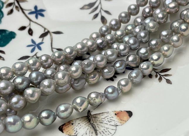 6-6.5x7-8 mm AAA Gray Color W/Gold Sheen High Luster Baroque Freshwater Pearls Beads Genuine Small Edison Pearls W/Iridescent Color #P2822