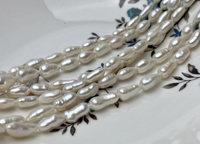 6-7x10-15 mm AAA Natural White Keshi Rice Nugget Freshwater Pearl Beads Genuine High Luster Smooth Keshi Pearls #P2821