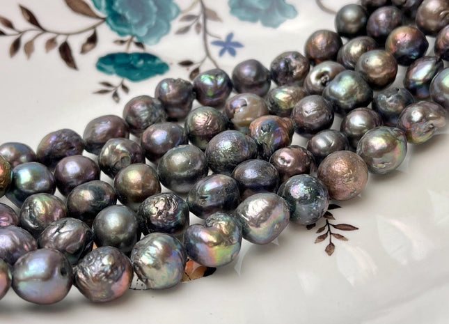 10-12 mm Grayish Peacock Baroque Freshwater Pearl Beads Genuine Cultured Baroque Edison Pearls B grade #P2824