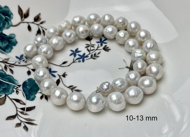 10-13 mm Natural White Baroque Freshwater Pearl Beads, Cultured Baroque Pearls, Natural Edison Flameball Freshwater Pearl Beads #470