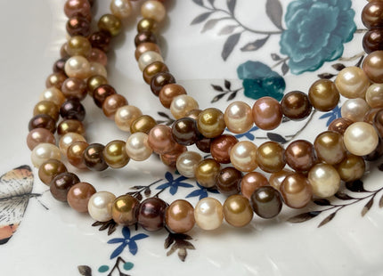 7-8 mm AA Multi Color Potato Large Hole 2.1mm Hole Freshwater Pearl, Mixed Beige/Champagne/Brown/Copper Genuine Freshwater Pearl #1032