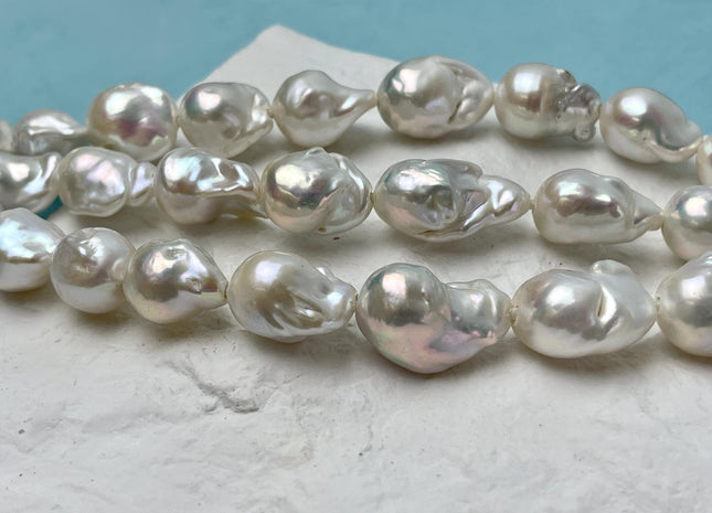 14-16x24-25 mm AAA Half Strand Large Hole Natural White Baroque Pearl Hole Size 2.2 mm Genuine High Luster Baroque Pearl 9-10 Beads #P2829