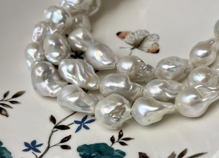 14-16x24-25 mm AAA Half Strand Large Hole Natural White Baroque Pearl Hole Size 2.2 mm Genuine High Luster Baroque Pearl 9-10 Beads #P2829