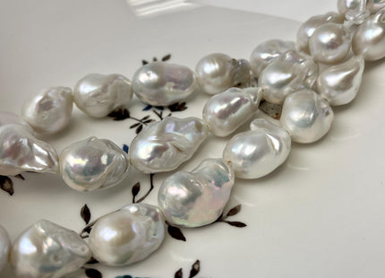 14-16x24-25 mm AAA Half Strand Large Hole Natural White Baroque Pearl Hole Size 2.2 mm Genuine High Luster Baroque Pearl 9-10 Beads #P2829