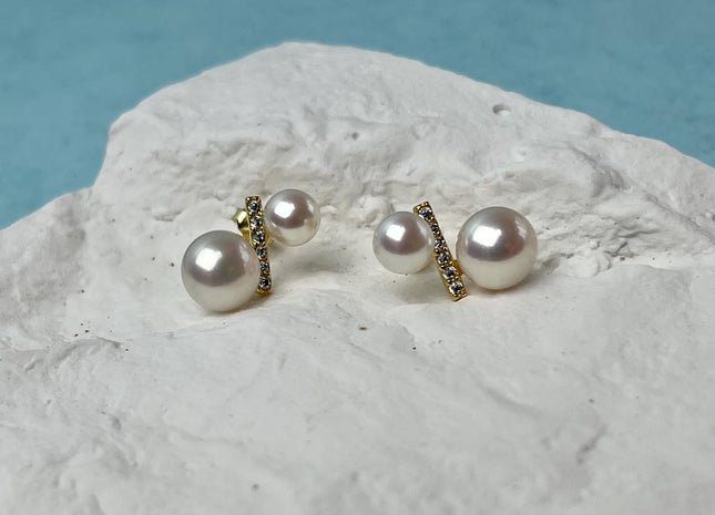 Natural White Freshwater Pearl W/Instrument Note Stud Earring .925 Sterling Gold Earring Pearl Earrings Bridal Earrings #10047-H