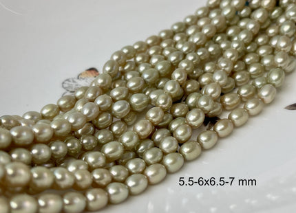 4.5x6 mm AAA Pale Sage Green Color Rice/Oval Freshwater Pearl Beads Smooth Lustrous Pearls #P1038