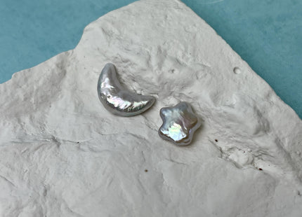 One Pair 12mm/17mm AAA Rare Natural White Moon And Star Pearl Genuine High Luster Top Drilled Pearl For DIY Earring And Pendant #P2833