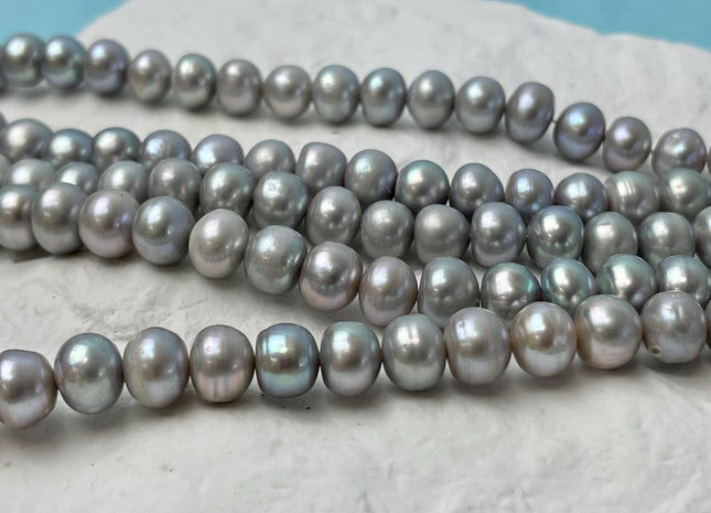 8 mm AA Gray Color W/Pink Luster Button Potato Freshwater Pearl Beads Genuine High Luster Gray Freshwater Pearl 62 Beads #P2825