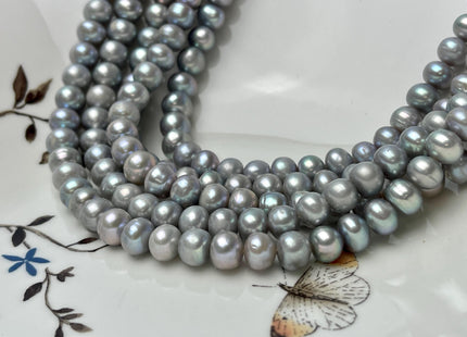 8 mm AA Gray Color W/Pink Luster Button Potato Freshwater Pearl Beads Genuine High Luster Gray Freshwater Pearl 62 Beads #P2825