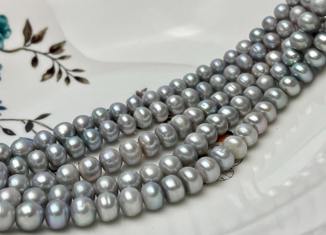 8 mm AA Gray Color W/Pink Luster Button Potato Freshwater Pearl Beads Genuine High Luster Gray Freshwater Pearl 62 Beads #P2825