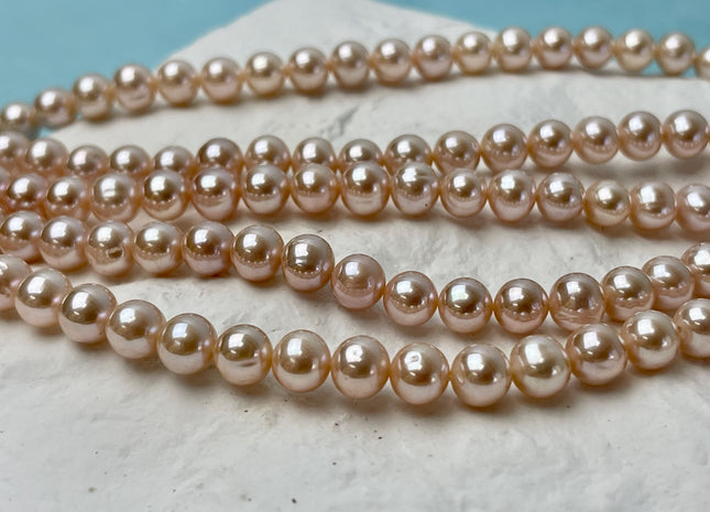7 mm AAA Rare Extra Shiny Natural Pink Off Round Freshwater Pearl Beads Genuine High Luster Round Quality Bridal Pearls 59 Beads #P2827
