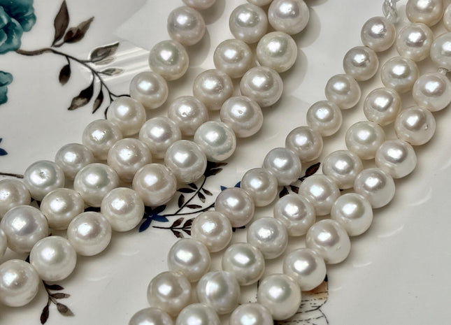 9.5-11 mm AAA Half Strand Large Hole Natural White Edison Pearl 2.1 mm Hole Genuine High Luster Natural Round Pearl 19-21 Beads #P2774