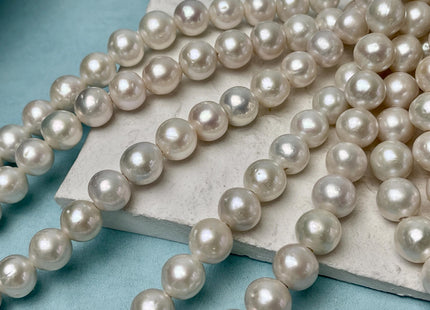 9.5-11 mm AAA Half Strand Large Hole Natural White Edison Pearl 2.1 mm Hole Genuine High Luster Natural Round Pearl 19-21 Beads #P2774