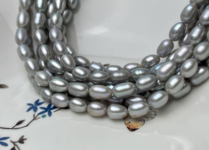 7x9-12 mm AAAA Silver Gray Color W/Pink Luster Freshwater Pearls Long Rice/Oval Pearl Beads Genuine High Quality Pearls #P2826