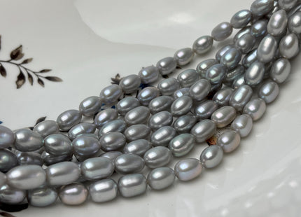 7x9-12 mm AAAA Silver Gray Color W/Pink Luster Freshwater Pearls Long Rice/Oval Pearl Beads Genuine High Quality Pearls #P2826