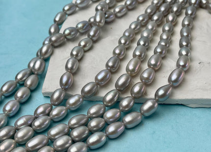7x9-12 mm AAAA Silver Gray Color W/Pink Luster Freshwater Pearls Long Rice/Oval Pearl Beads Genuine High Quality Pearls #P2826