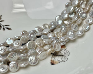 9-10 mm AA Half Strand Natural White Large Hole Coin Freshwater Pearl Hole Size 1.2mm Genuine Freshwater Pearl 20-21 Beads #P2775