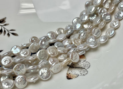 9-10 mm AA Half Strand Natural White Large Hole Coin Freshwater Pearl Hole Size 1.2mm Genuine Freshwater Pearl 20-21 Beads #P2775