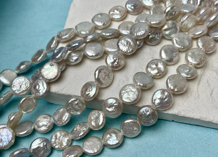 9-10 mm AA Half Strand Natural White Large Hole Coin Freshwater Pearl Hole Size 1.2mm Genuine Freshwater Pearl 20-21 Beads #P2775