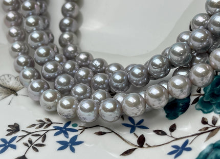 9-10 mm AAA Extra Shiny Gray W/Slightly Pink Luster Perfect Round Freshwater Pearls Genuine High Luster Gray Bridal Pearls 44 Beads #P2770