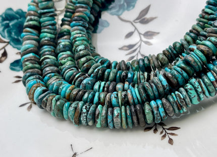 10-11 mm 100% All Natural Turquoise Heishi Rondelle Shape Genuine Beautiful Natural Turquoise Gemstones 16 Inches Strand #4509