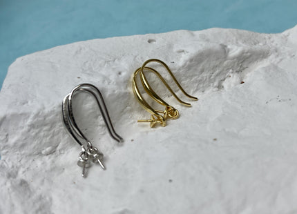 One Pair 925 Sterling Silver Or Gold Simple Hook Earring Setting 925 Sterling Silver Earring Hook Findings For Half Drilled Pearls #10348-F
